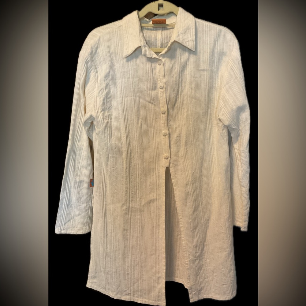 Lara Ethnics Versatile  Textured Cream Button-Down Shirt./Tunic/Duster
